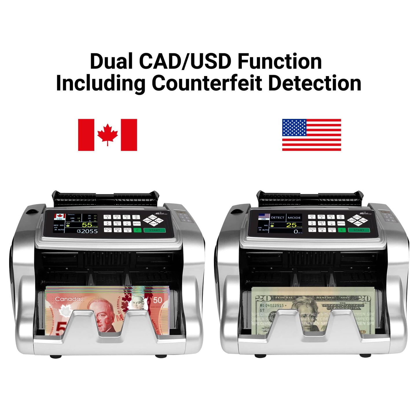 Canadian & US Money Counter with Counterfeit Detection & 15 Cleaning Cards