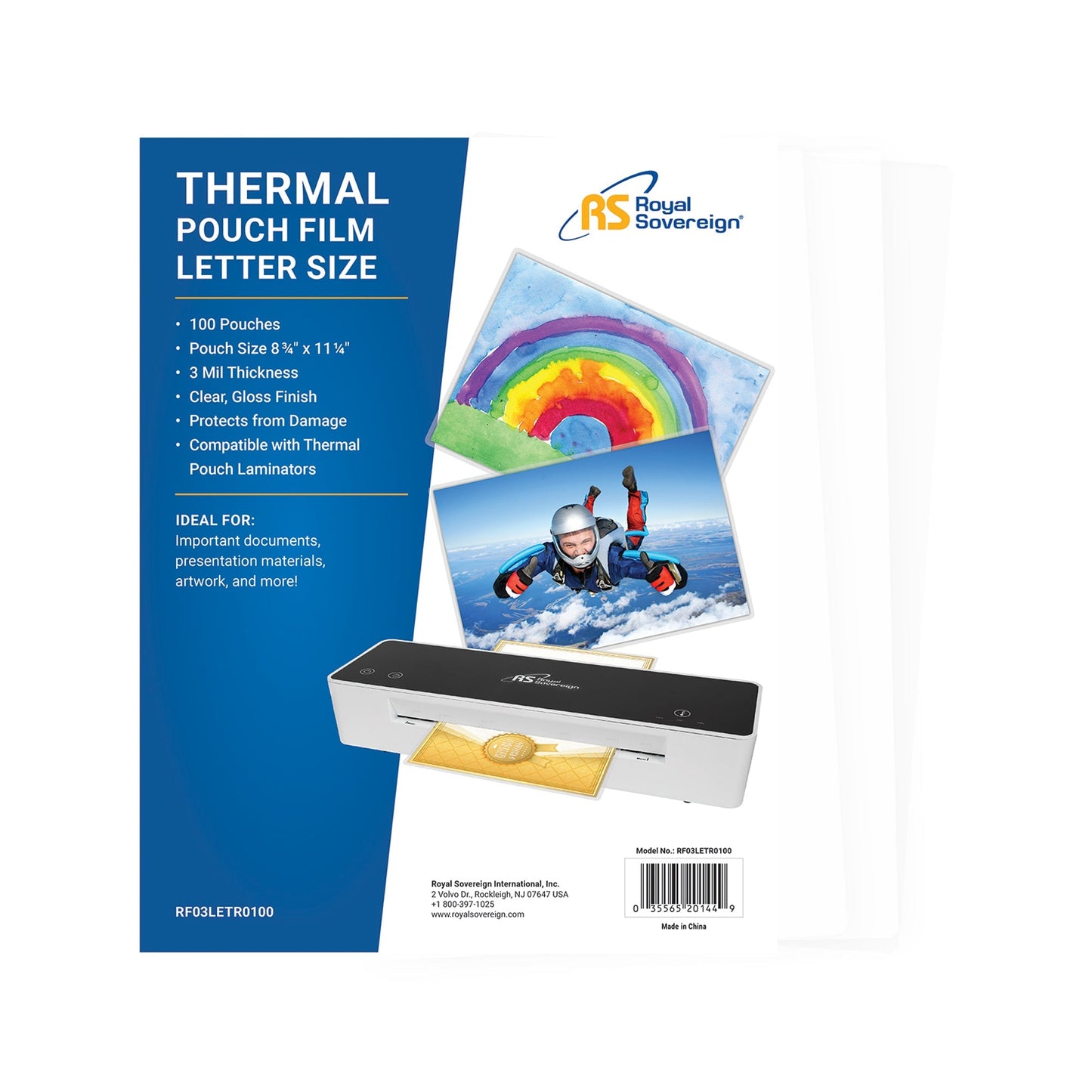 RF03LETR0100/ 3 Mil Thermal Pouch Film, Letter Size