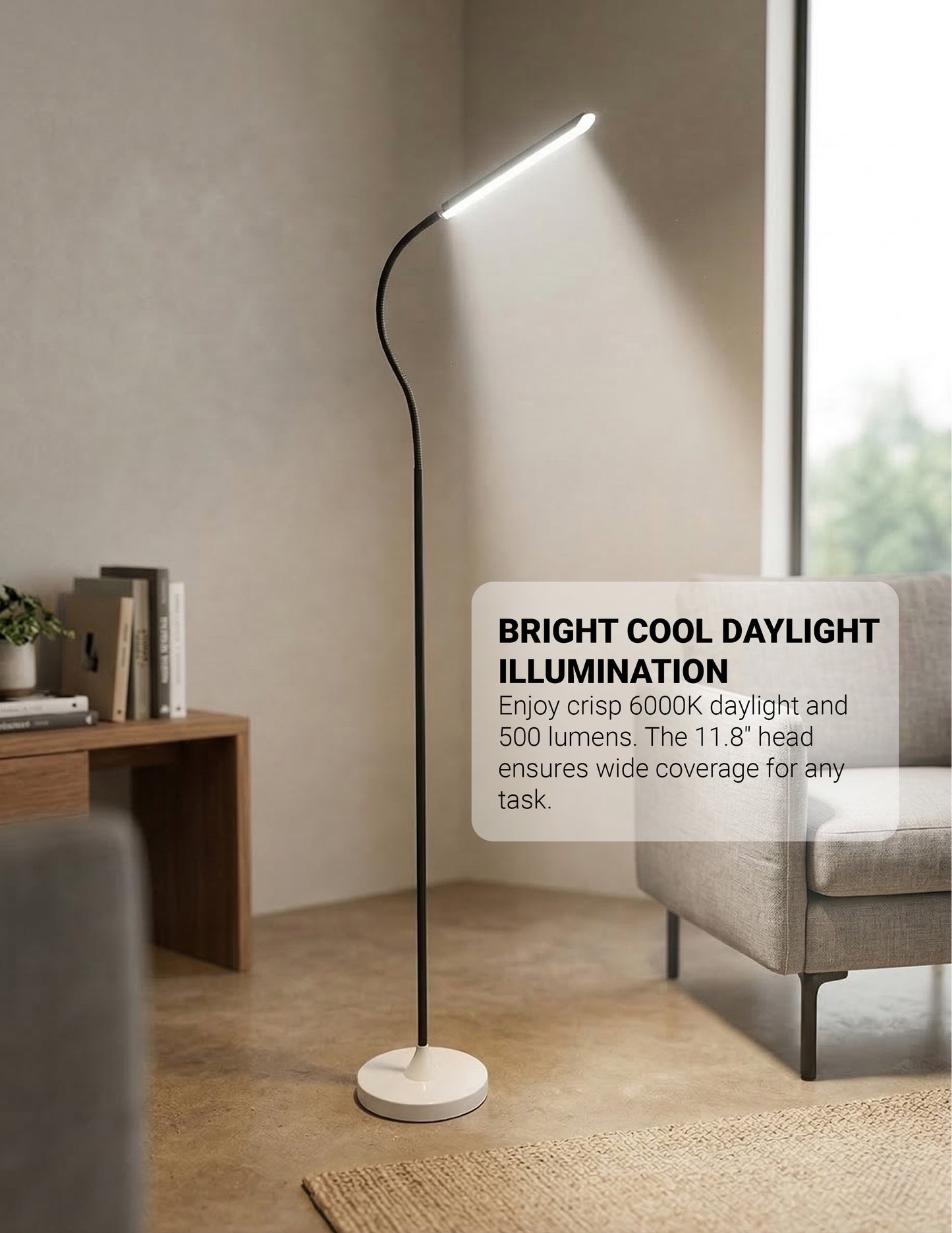 Lampadaire LED RFL-1300, design moderne et élégant avec tête de lampe de 11,8 pouces