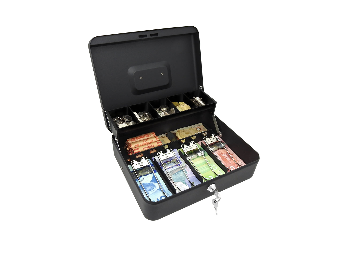 CMCB-400/ Tiered Cash Box with 5 Coin Compartments & 4 Spring-Loaded Bill Compartments (Refurbished)