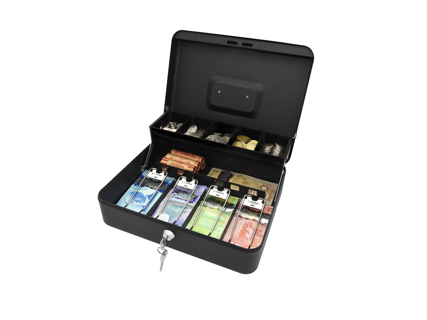 CMCB-400/ Tiered Cash Box with 5 Coin Compartments & 4 Spring-Loaded Bill Compartments (Refurbished)