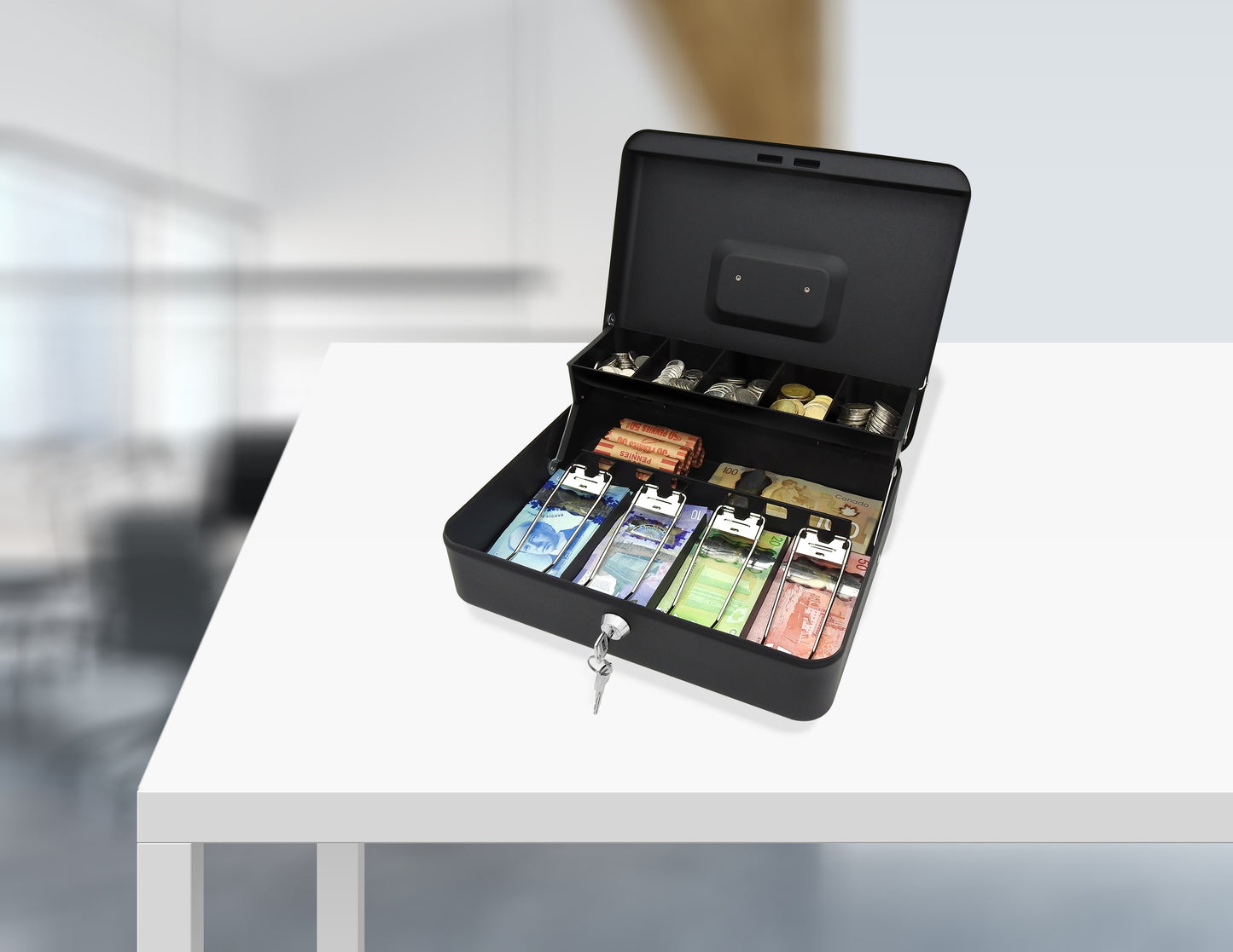 CMCB-400/ Tiered Cash Box with 5 Coin Compartments & 4 Spring-Loaded Bill Compartments (Refurbished)