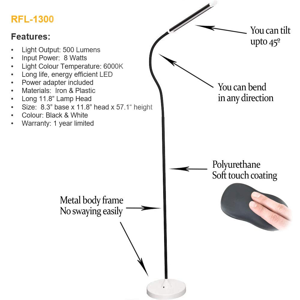 RFL-1300/ LED Floor Lamp, Stylish Modern Design Featuring 11.8" Lamp Head